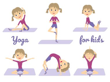 Güzel çizgi film kızı yoga pozları veriyor..