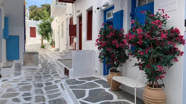 traditional street with a traditional greek architecture in the island, santorini.