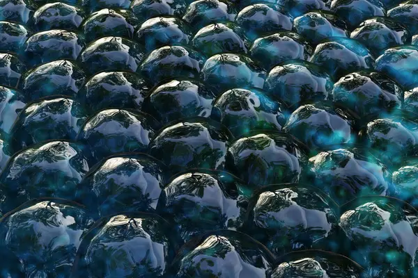 Numerous abstract shiny bluish egg like cells of living organisms. Illustration of the concept of aliens and as an imaginative background for website wallpaper and slide show presentations