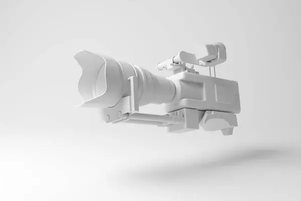 Witte Professionele Videocamera Zwevend Lucht Monochroom Minimalisme Illustratie Van Het — Stockfoto