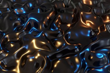 Black sticky fluid under yellow and blue lights. 3D illustration as abstract background for web sites and slide show presentation clipart