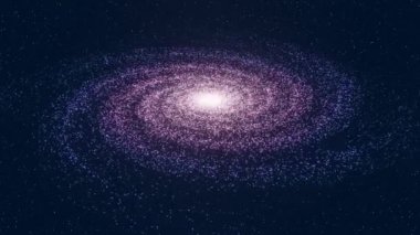 Derin yıldızlı dış uzayda dönen mor ve mavi galaksi. Astronomi, astroloji ve planetaryum konsepti için 3D animasyon ve hareket grafikleri