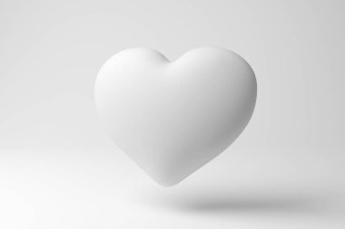 White heart floating in mid air on white background in monochrome and minimalism. Illustration of the concept of love, affection and couple relationship clipart