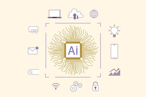 AI Teknoloji ve ikon Teknoloji seti, Yapay Zeka, Makine öğrenimi, veri çevrimiçi ağı, bilgiye erişim sağlamak için küresel bağlantı. vcetor illüstrasyonu.