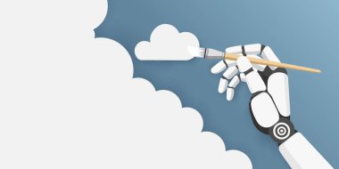 Yapay zeka teknolojisi üretti, robot el fırça tuttu, yapay zeka kavramı sanat eseri yarattı, yapay zeka sanatçısı asistanı, yapay zeka dijital sanat yaratıcılığı..
