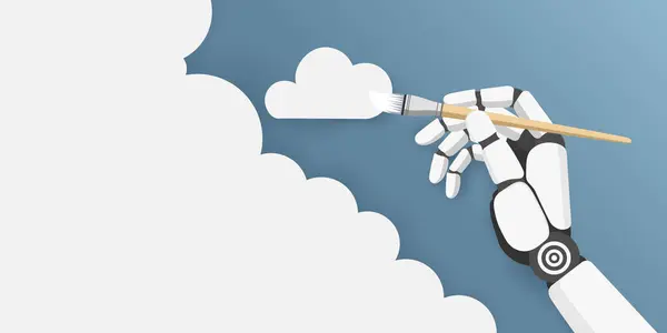 Yapay zeka teknolojisi üretti, robot el fırça tuttu, yapay zeka kavramı sanat eseri yarattı, yapay zeka sanatçısı asistanı, yapay zeka dijital sanat yaratıcılığı..