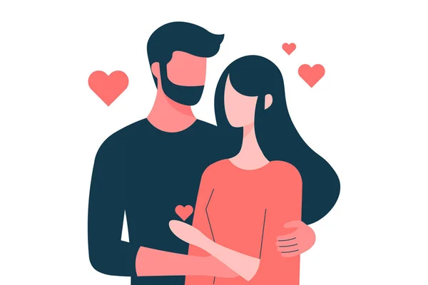 Birbirine aşık minimalist çiftlerin iyi bir ilişkisi vardır. Kırmızı kalp şeklinde bir kadın ve erkek, Sevgililer Günü ve Aşk Günü için çift kavramı, vektör aşığı çizimleri..
