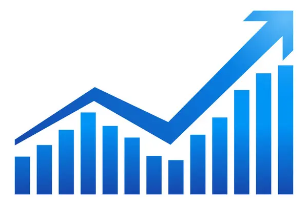 Artan hisse senedi piyasa değeri, yatırım başarısı ve finansal ilerlemeyi temsil eden, büyümeyi ve karı sembolize eden yukarı bakan bir okla mali tablo, düz vektör ilüstrasyonu