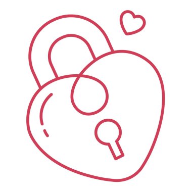 Kalp şeklinde kırmızı asma kilit. Sevgi ve bağlılığı sembolize ediyor. Sevimli bir vektörde minimum tasarım.