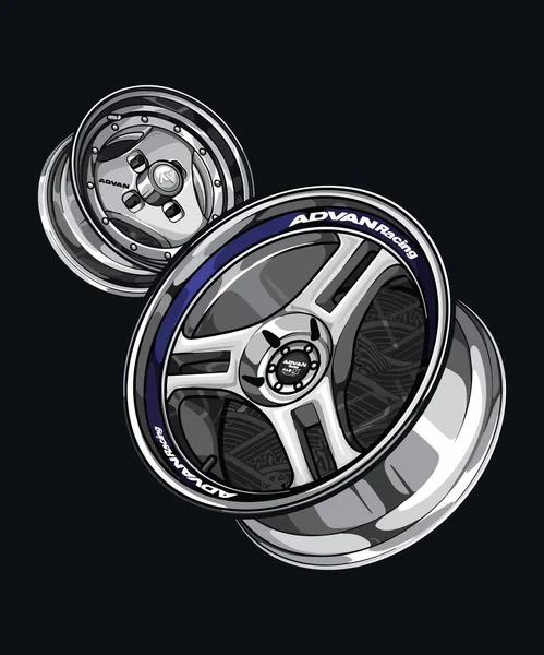 Silver Shiny Metallic Car Wheel Black Background Vector Illustration — Stock Vector