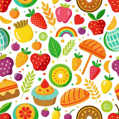 Vibrant Food Icons Seamless Pattern for Designs clipart