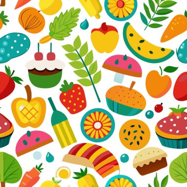 Vibrant Food Icons Seamless Pattern for Designs clipart