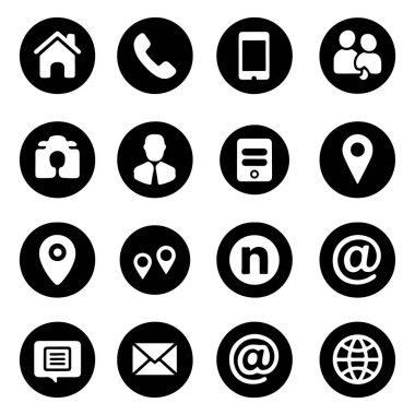 Siluet Temiz vektör simgesi paketi: minimalist telefon, ev, posta, dünya, konum kodu, ana hatlı kullanıcı sembolleri ve iş kartı için sağlam varyasyonlar