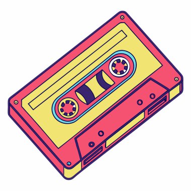 80 'ler ve 90' ların temalı tasarımları için mükemmel olan eski bir kaset kasetinin canlı vektör çizimi. Nostaljik ve renkli, bu grafik unsur analog müzik ve pop kültürünün seslerini çağrıştırıyor. Web siteleri, posterler ve sosyal medya için ideal. 