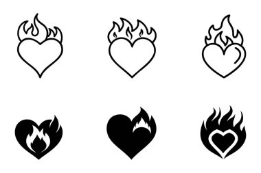 Bir grup kalp simgesi. Beyaz arkaplanda izole edilmiş siyah ve beyaz vektör çizimi.