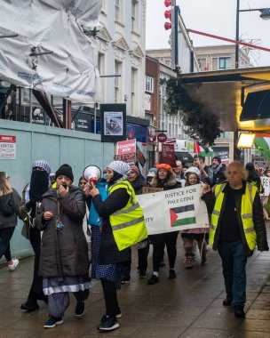 A group of people marching during the Pro Palestine Protest, 16 december 2023, Southampton, U