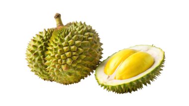 Beyaz arkaplanda taze durian izole