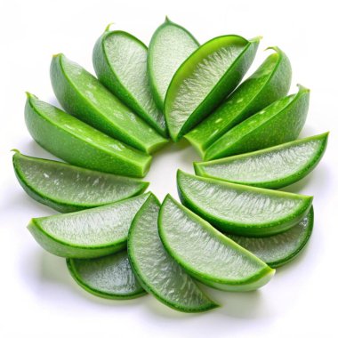 Aloe vera yaprakları beyaz arkaplanda izole. en üstteki görünüm.