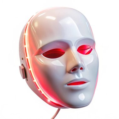 Beyaz arkaplanda beyaz gözlü kırmızı robot kafası