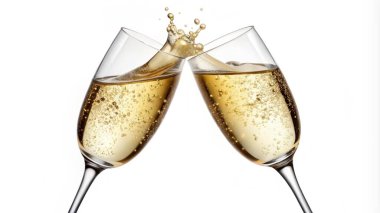 glasses of champagne with champagne on white background clipart