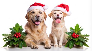 Kırmızı şapkalı köpek ve labrador retriever.