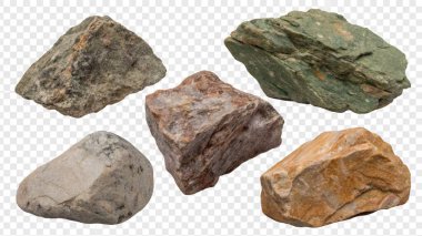 Beyaz zemin üzerinde izole edilmiş çeşitli doğal mineral kaya taşları koleksiyonu, set, koleksiyon, taş taş