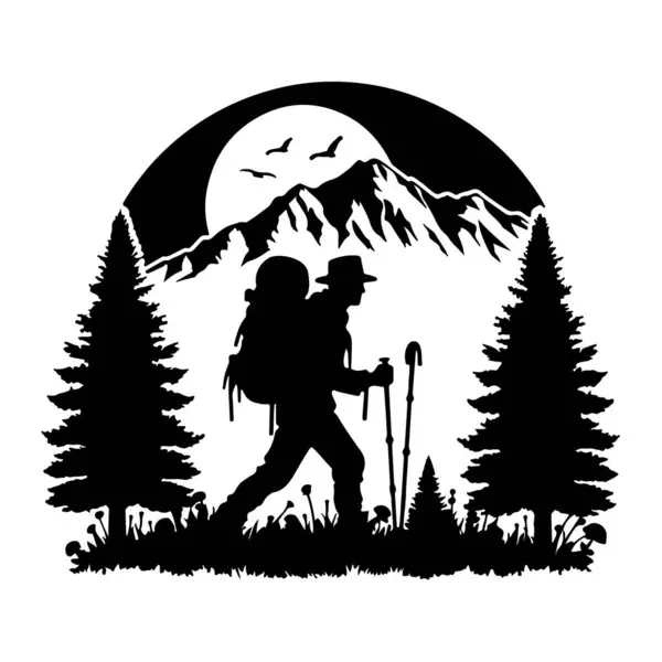 Yürüyüşçü dağcı macera silueti