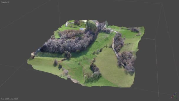 无人机图像生成的摄影测量模型的3D动画 显示森林轮廓 道路和小径 — 图库视频影像
