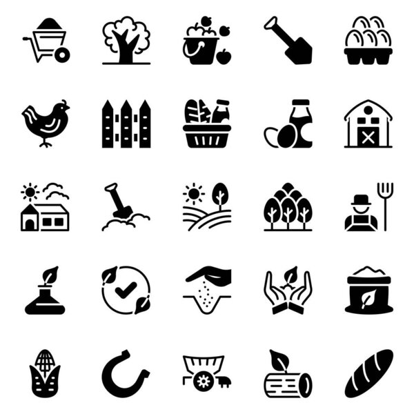 Glyph icons set for Agriculture.