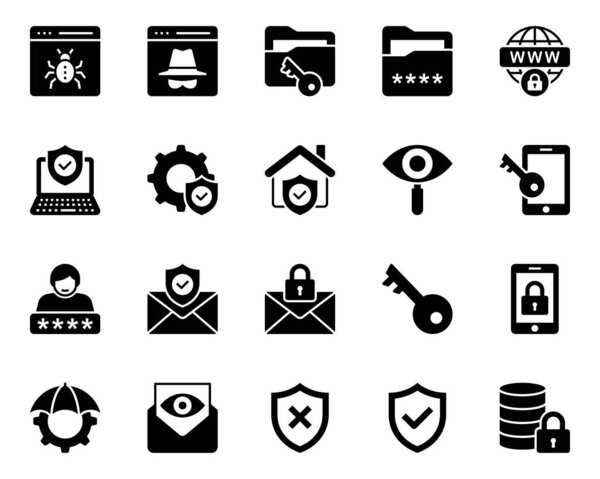 Иконки глифов для кибербезопасности.