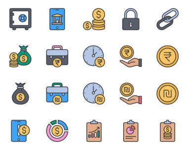 Bankacılık ve Finans için doldurulmuş renk özeti simgeleri.