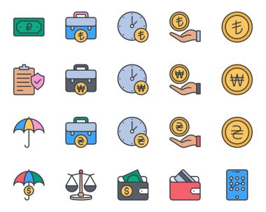 Bankacılık ve Finans için doldurulmuş renk özeti simgeleri.