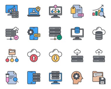 Büyük veri bilimi için doldurulmuş renk özeti simgeleri.