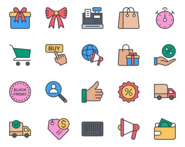 Kara Cuma için doldurulmuş renk özeti simgeleri.