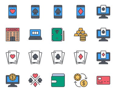 Kumarhane için doldurulmuş renk taslak simgeleri.