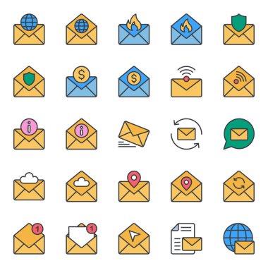 E- posta iletişimi için doldurulmuş renk özeti simgeleri.