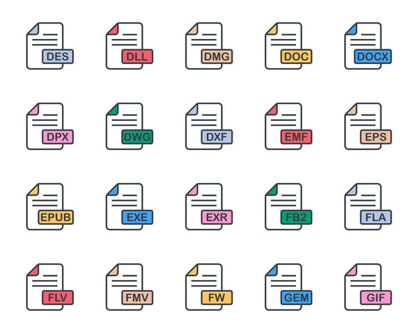 Filled color outline icons set for File format.