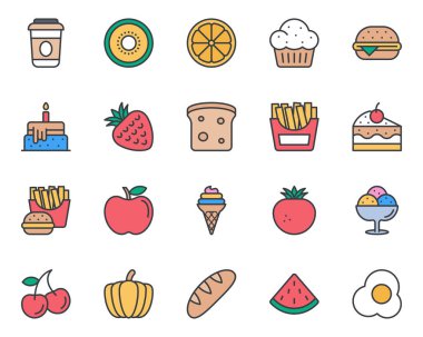 Yiyecek için doldurulmuş renk özeti simgeleri.