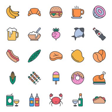 Yiyecek için doldurulmuş renk özeti simgeleri.