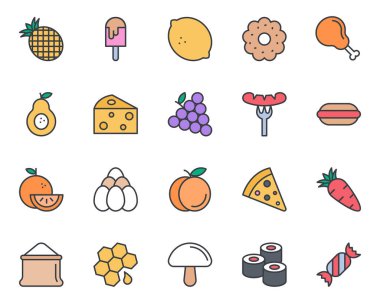 Yiyecek için doldurulmuş renk özeti simgeleri.