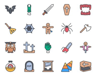 Cadılar Bayramı için doldurulmuş renk özeti simgeleri.