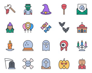 Cadılar Bayramı için doldurulmuş renk özeti simgeleri.