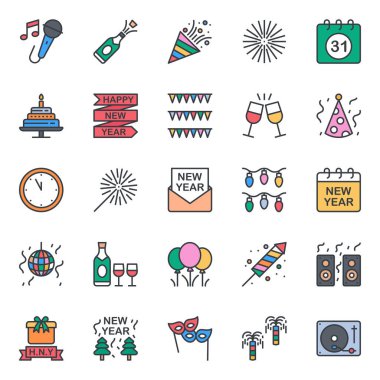 Mutlu yıllar için doldurulmuş renk özeti simgeleri.