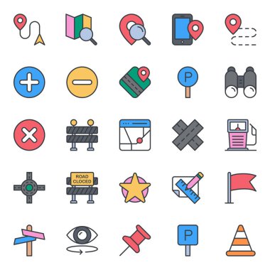 Harita ve gezinme için doldurulmuş renk özeti simgeleri.