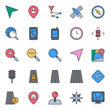 Harita ve gezinme için doldurulmuş renk özeti simgeleri.