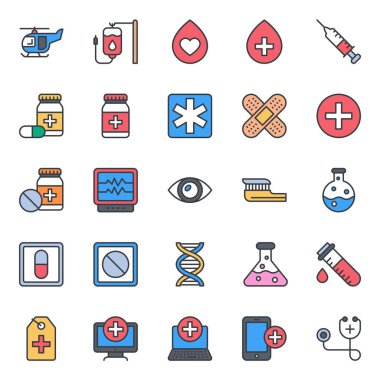 Tıbbi ve Sağlık için doldurulmuş renk özeti simgeleri.