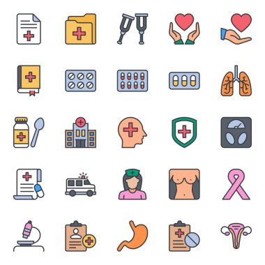 Tıbbi ve Sağlık için doldurulmuş renk özeti simgeleri.
