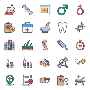 Tıbbi ve Sağlık için doldurulmuş renk özeti simgeleri.