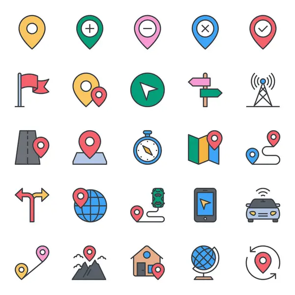 Harita ve gezinme için doldurulmuş renk özeti simgeleri.