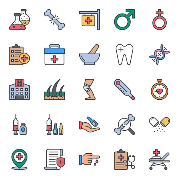 Tıbbi ve Sağlık için doldurulmuş renk özeti simgeleri.